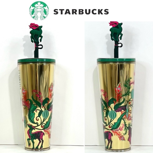 Starbucks Gold 2024 Holiday Reindeer Tumbler cold Cup with Straw Topper - Picture 1 of 7